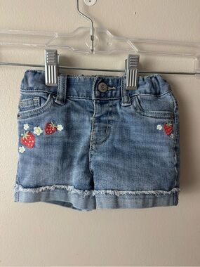 Infant Girls Denim Shorts with Strawberry Embroidery 12 Months